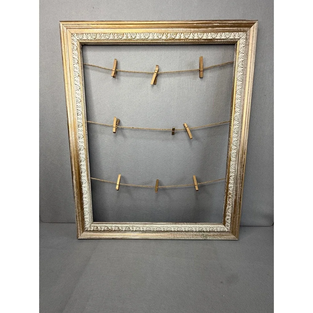 Rustic Ornate Gold White Clothespin Twine Photo Display Frame 18.5x23 Farmhouse